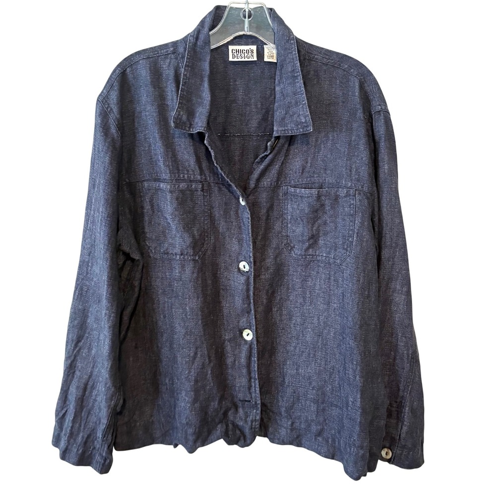 Chico's Design Vintage Dark Blue Denim Chambray Jacket in Size XL